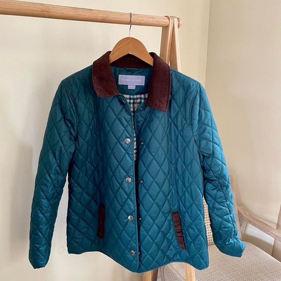 Vintage Quilted Corduroy Collar Chore Jacket in Teal Blue/Chocolate Brown - Picture 2 of 4